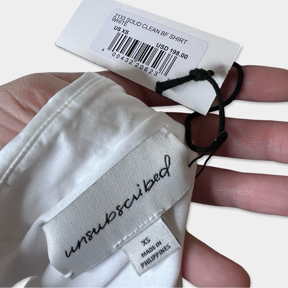 NWT UNSUBSCRIBED Blouse Size XS White Color Solid Clean Boyfriend Shirt - Picture 4 of 6